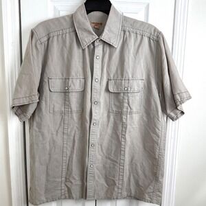 Natural Blue Linen Blend Shirt Mens L Beige Short Sleeve Safari Utility‎